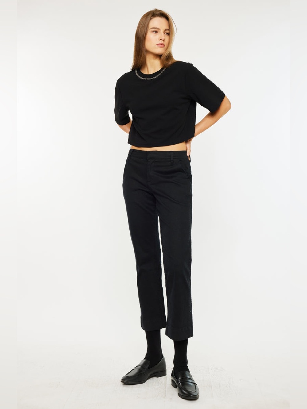 Kancan Julia Mid Rise Straight Black Pants NWT 5/26 Cropped Chino Work - Picture 2 of 14